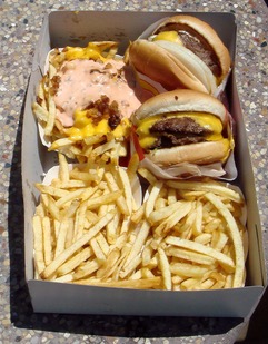 In n out burger cheeseburgers animal style fries and standard fries
